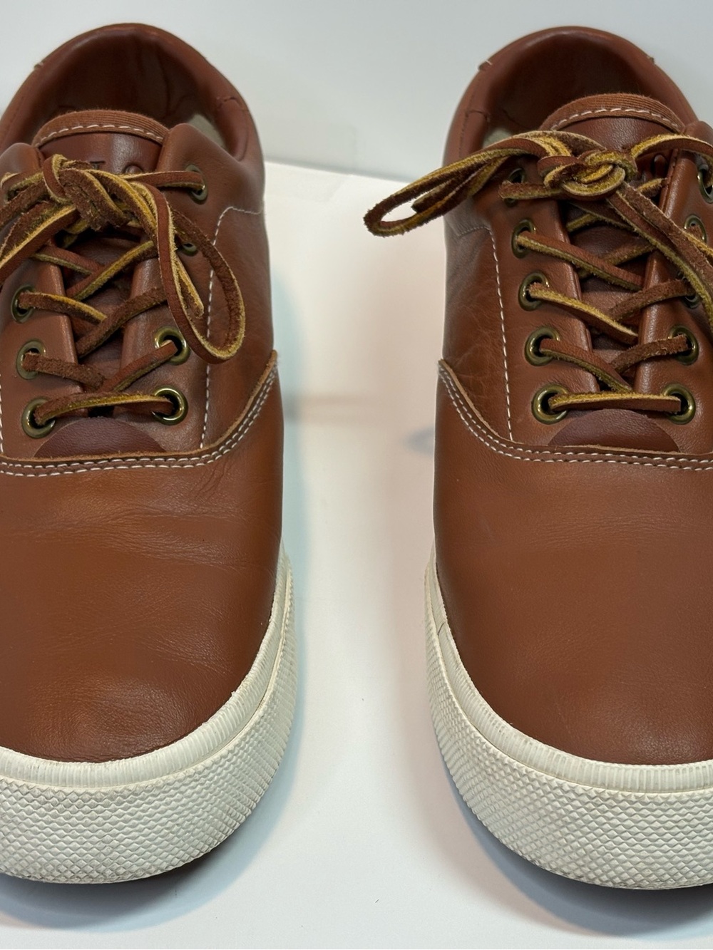 Polo by Ralph Lauren Brown Leather Vaughn Sneakers with White Sole Men 9D
